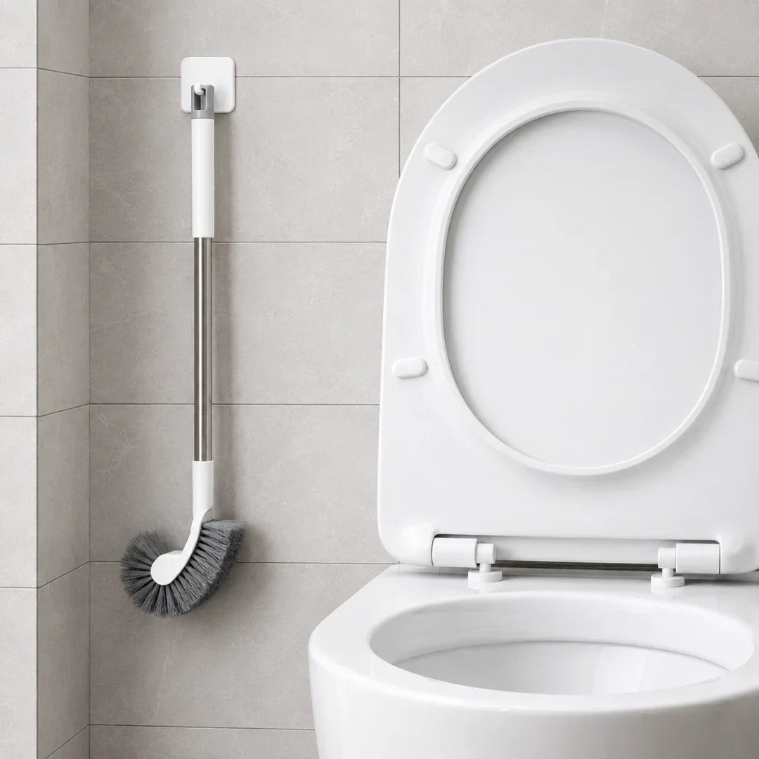 Curved Under-Rim Toilet Brush with Drip Holder