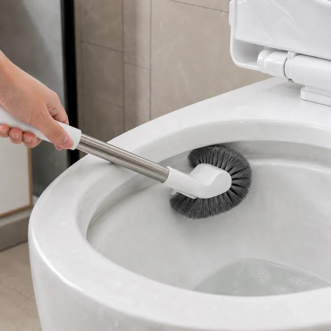Curved Under-Rim Toilet Brush with Drip Holder