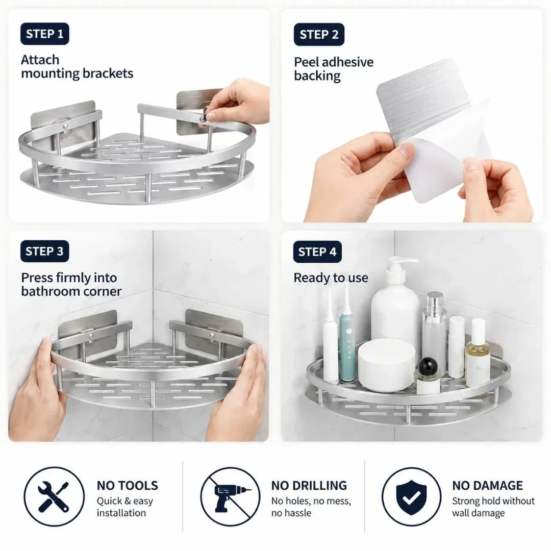 Adhesive Corner Shower Caddy, No Drilling