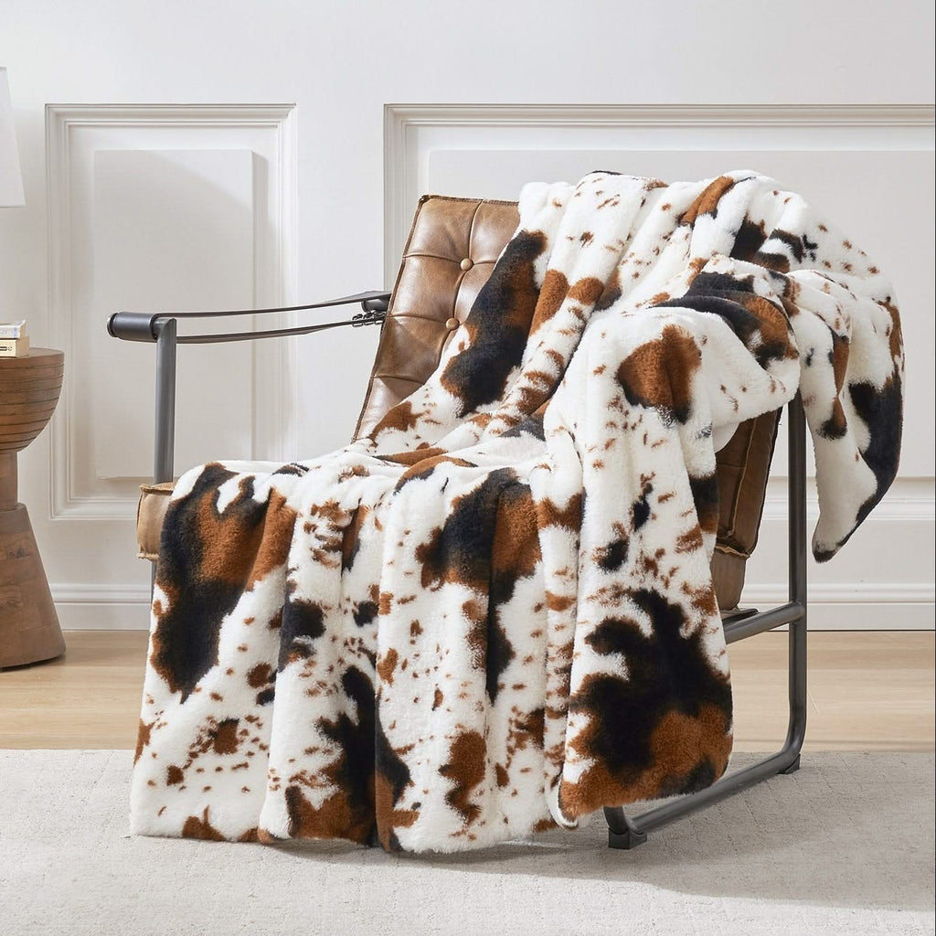 Cow Print Faux Fur Throw Blanket in Two Sizes