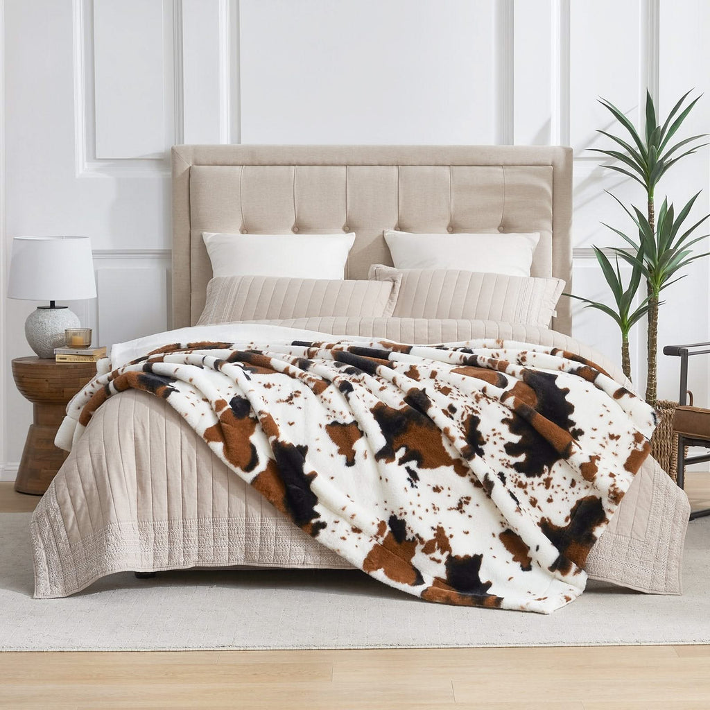 Cow Print Faux Fur Throw Blanket in Two Sizes