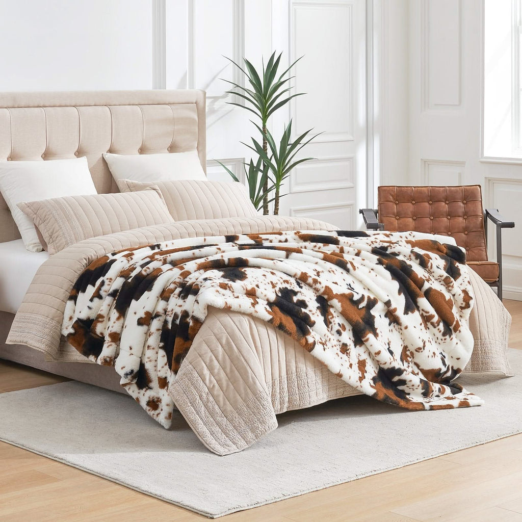 Cow Print Faux Fur Throw Blanket in Two Sizes