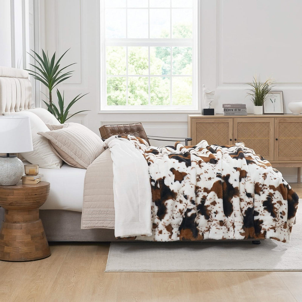 Cow Print Faux Fur Throw Blanket in Two Sizes