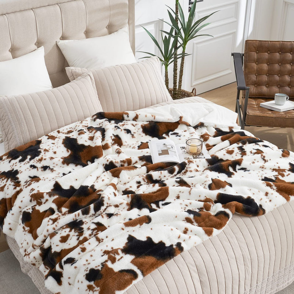 Cow Print Faux Fur Throw Blanket in Two Sizes