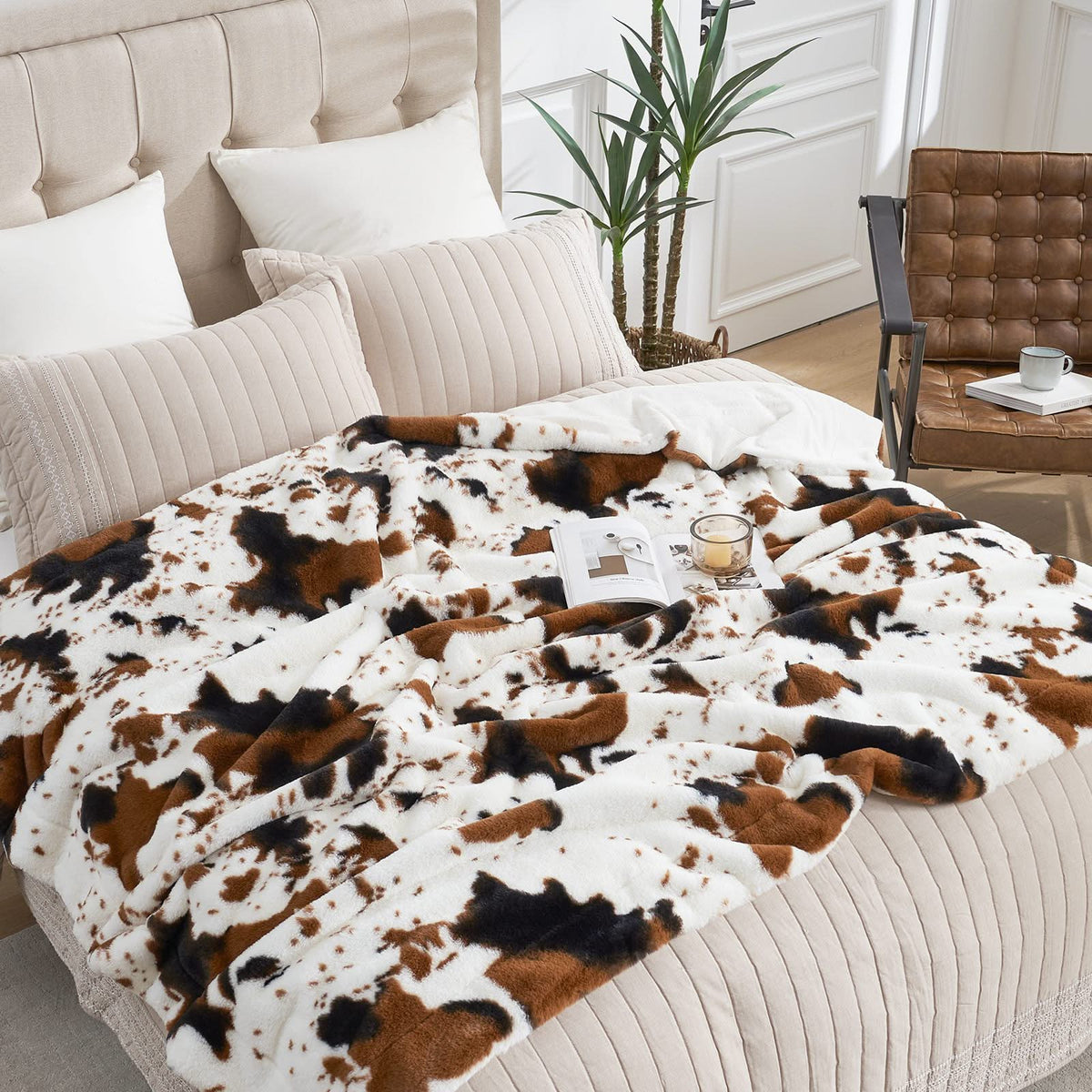 Cow Print Faux Fur Throw Blanket in Two Sizes