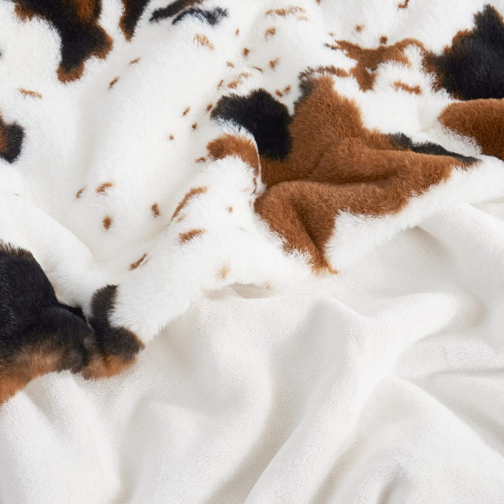 Cow Print Faux Fur Throw Blanket in Two Sizes