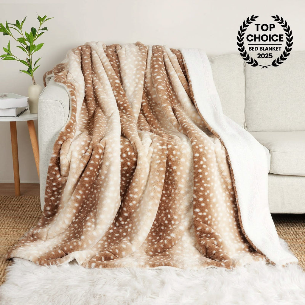 Deer Print Faux Fur Throw Blanket in Two Sizes