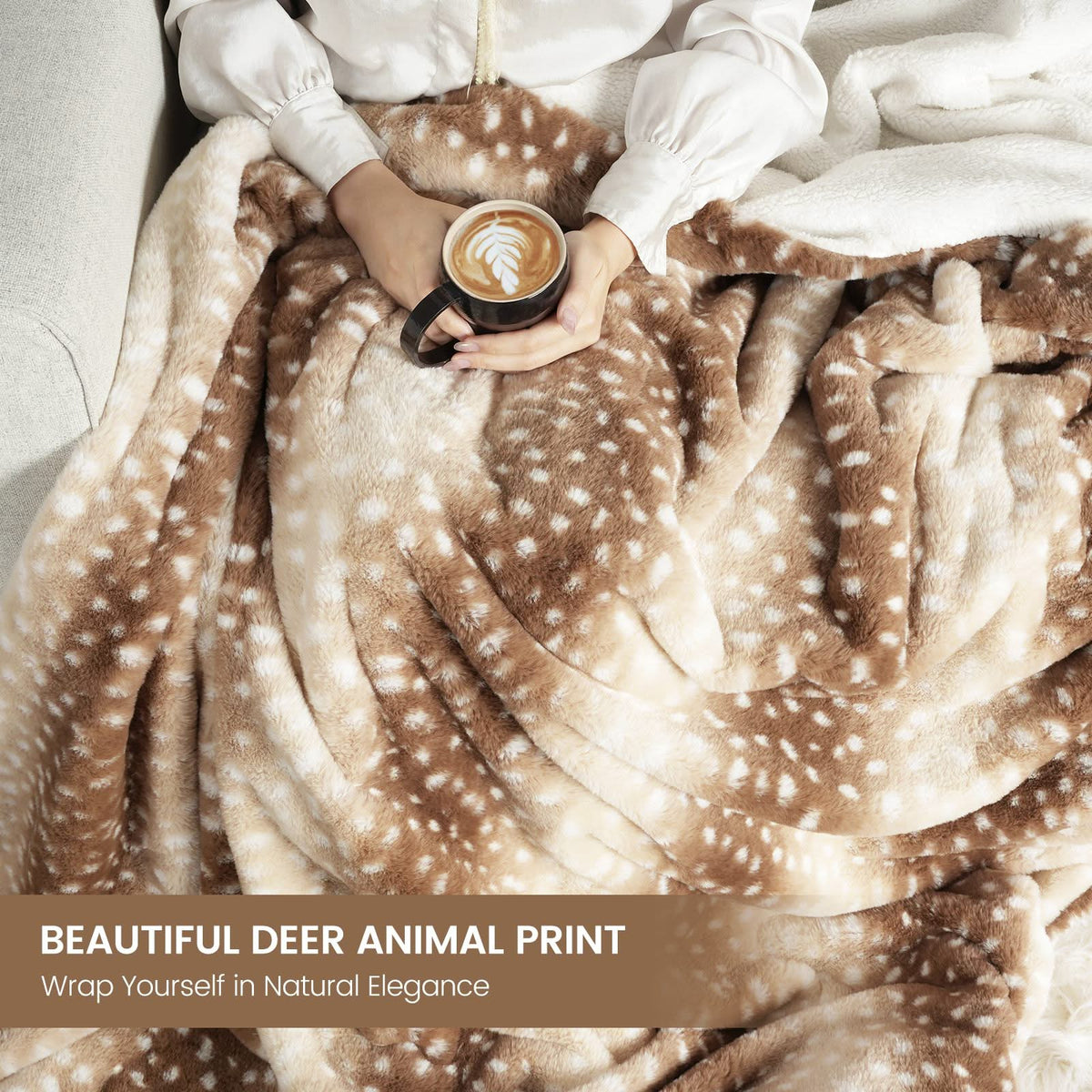 Deer Print Faux Fur Throw Blanket in Two Sizes