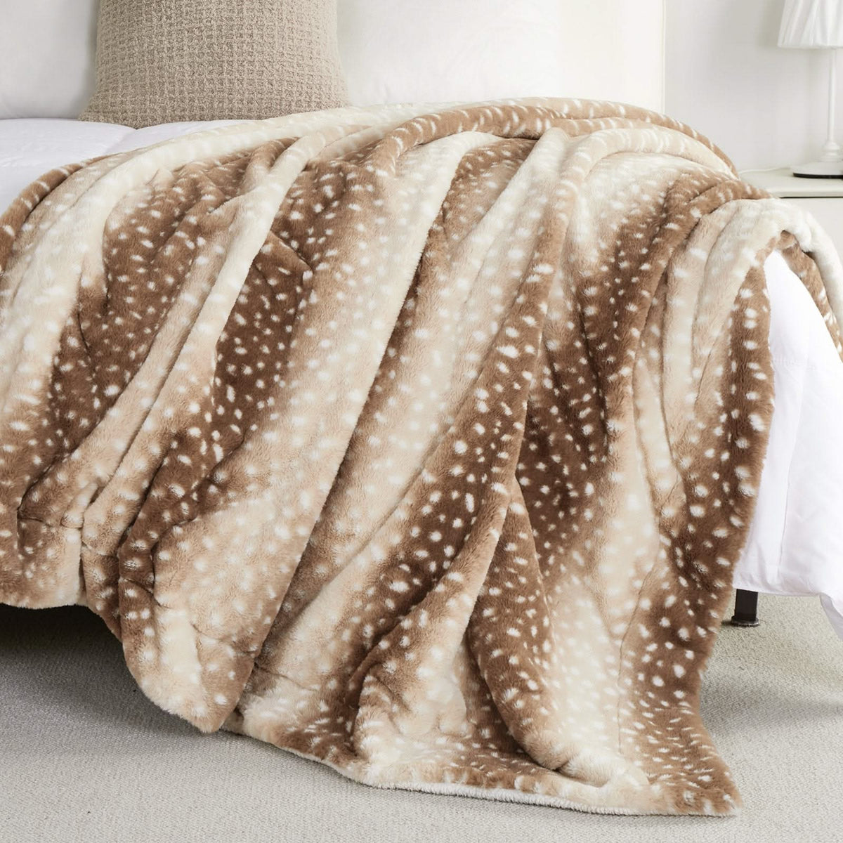 Deer Print Faux Fur Throw Blanket in Two Sizes
