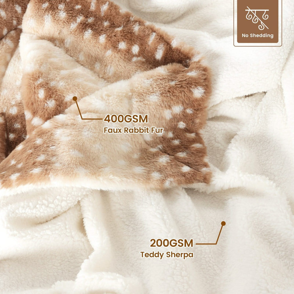 Deer Print Faux Fur Throw Blanket in Two Sizes