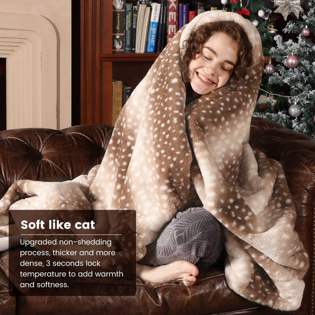 Deer Print Faux Fur Throw Blanket in Two Sizes