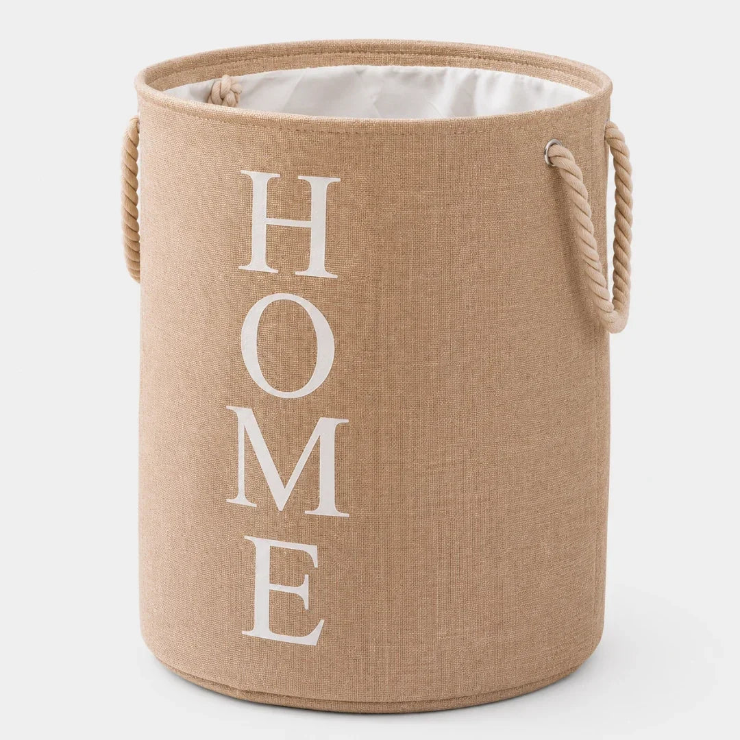 Foldable Woven Laundry Basket – Linen-Look Fabric