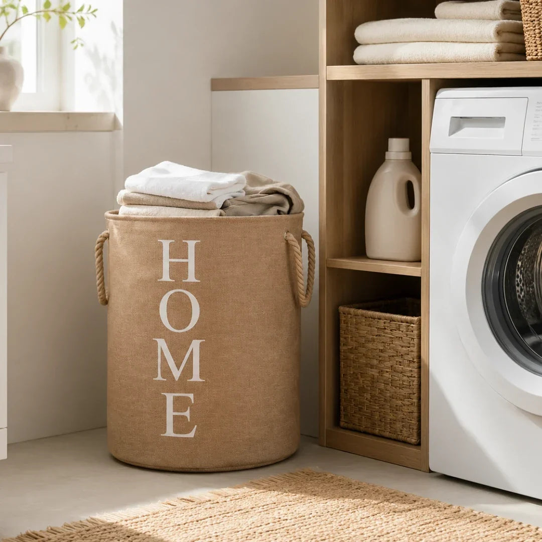 Foldable Woven Laundry Basket – Linen-Look Fabric