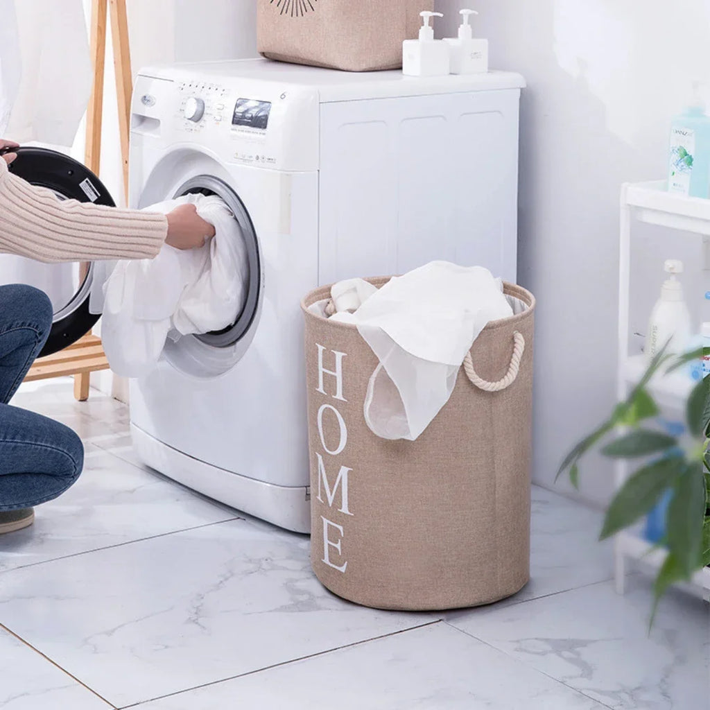 Foldable Woven Laundry Basket – Linen-Look Fabric