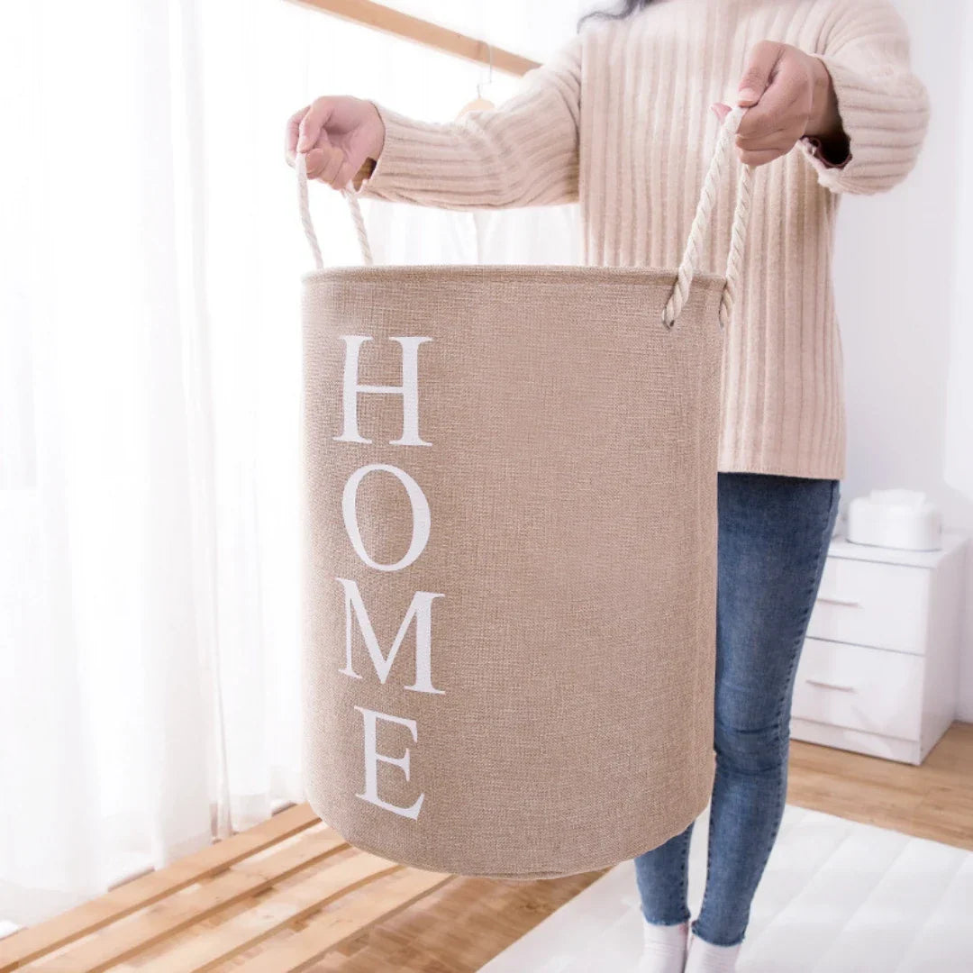 Foldable Woven Laundry Basket – Linen-Look Fabric