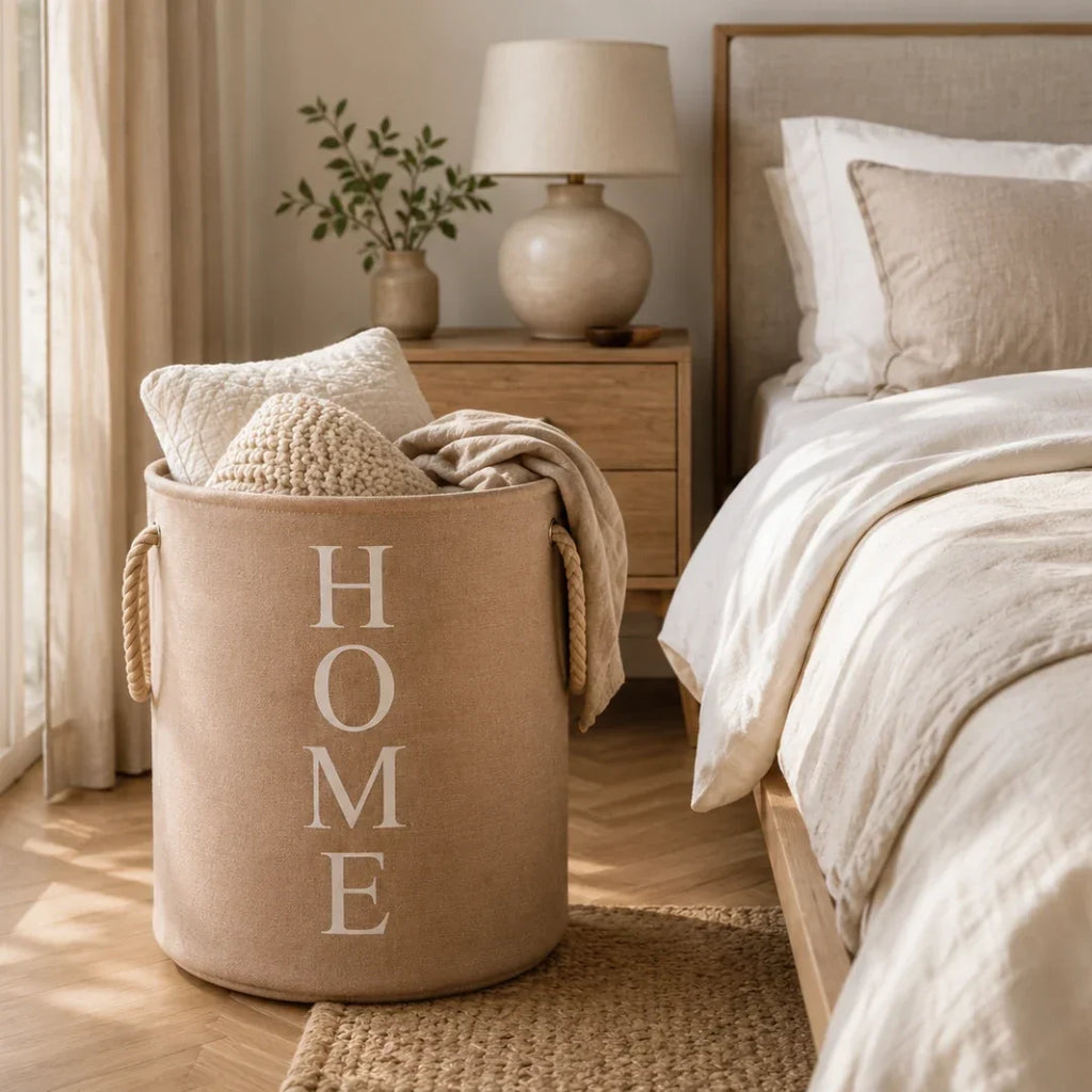 Foldable Woven Laundry Basket – Linen-Look Fabric