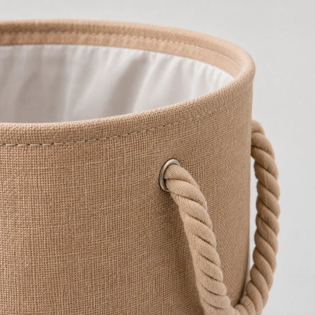 Foldable Woven Laundry Basket – Linen-Look Fabric