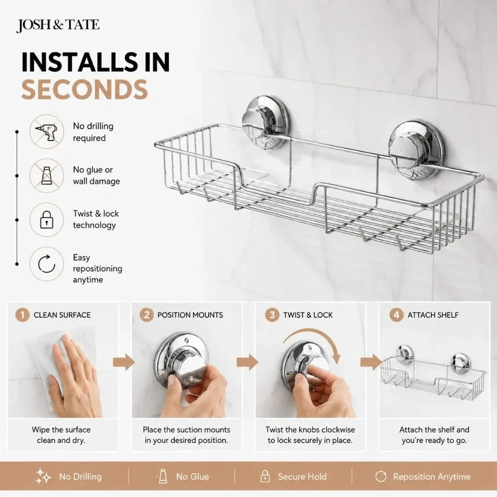 Twist-Lock Wire Shower Caddy, No Drilling