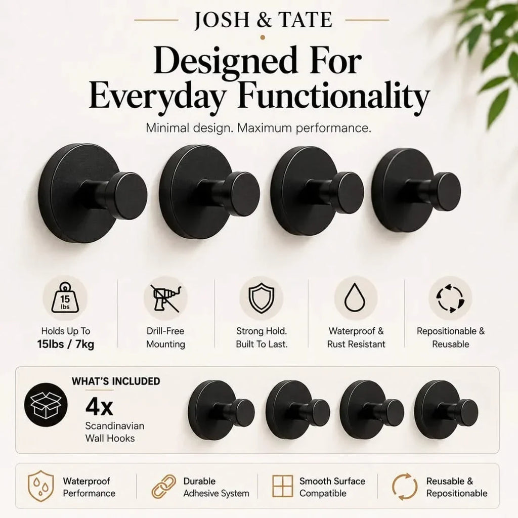 Minimal Adhesive Wall Hook Set in 4 Finishes