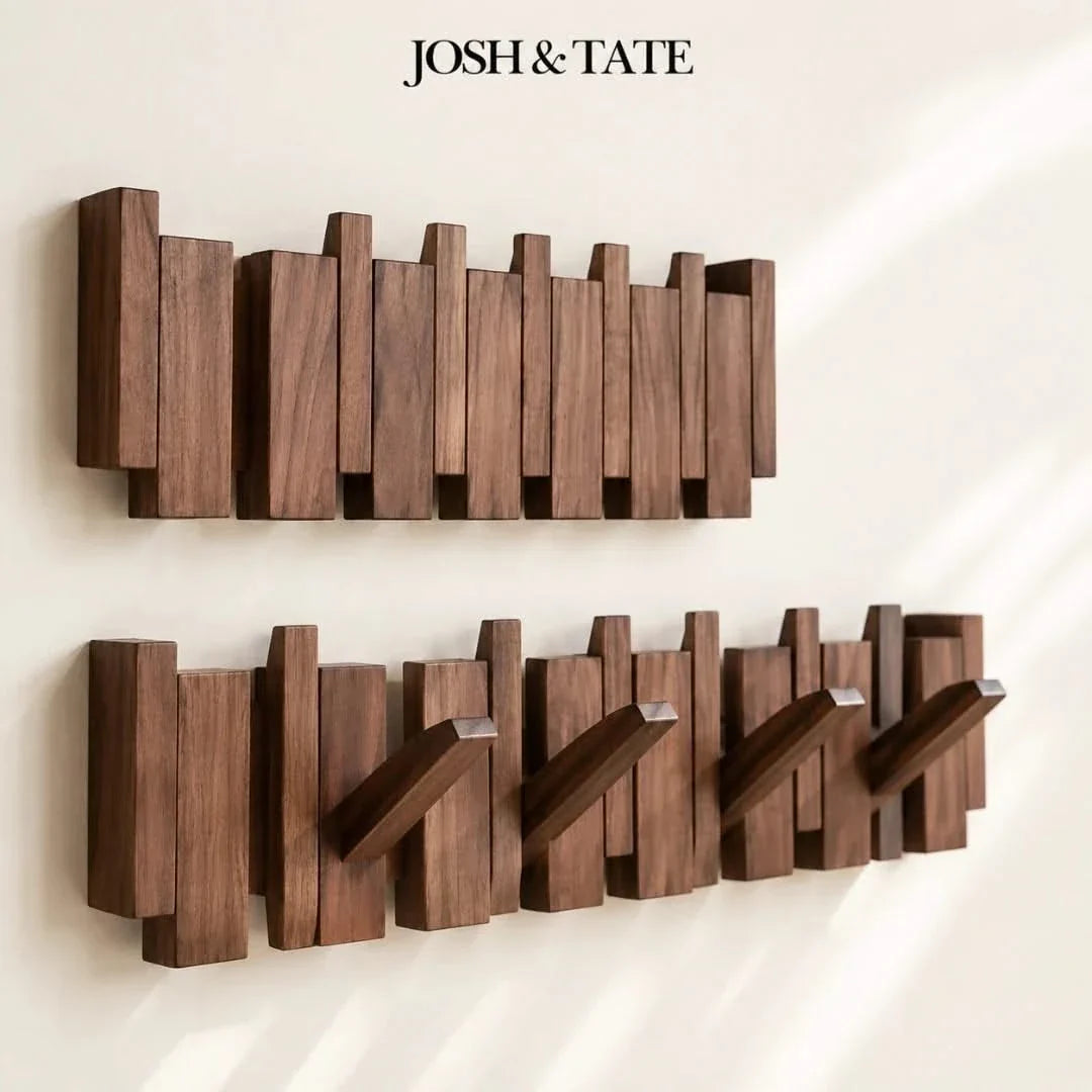 Solid Wood Wall Peg Rail with 6 or 8 Hooks