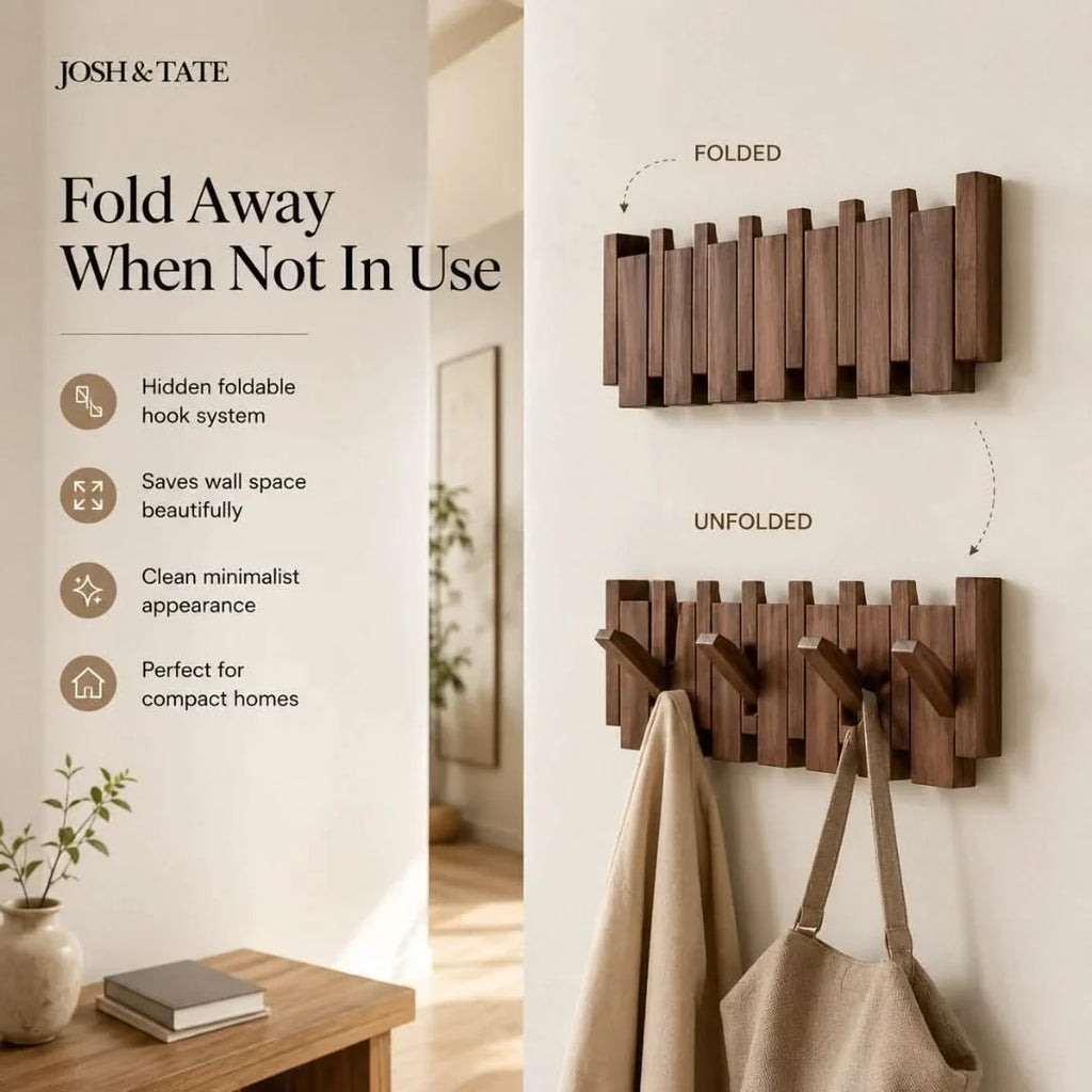 Solid Wood Wall Peg Rail with 6 or 8 Hooks