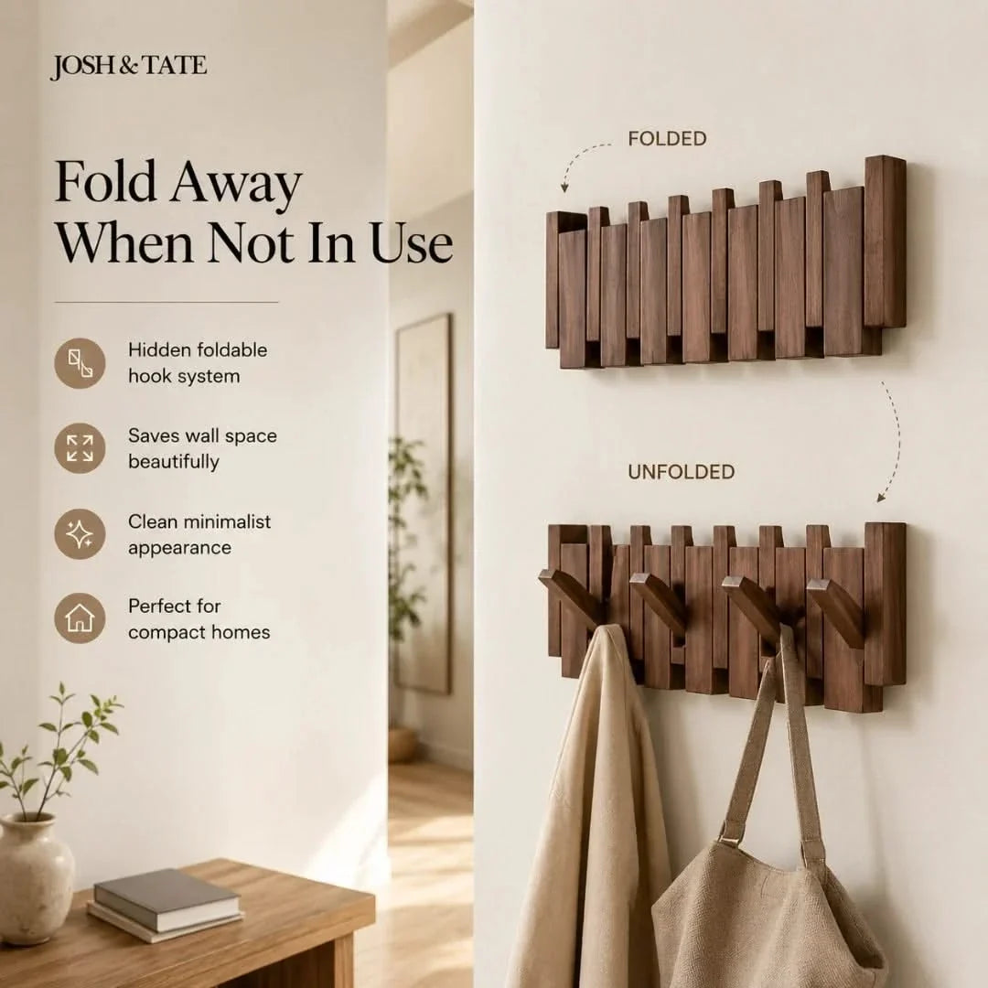 Solid Wood Wall Peg Rail with 6 or 8 Hooks