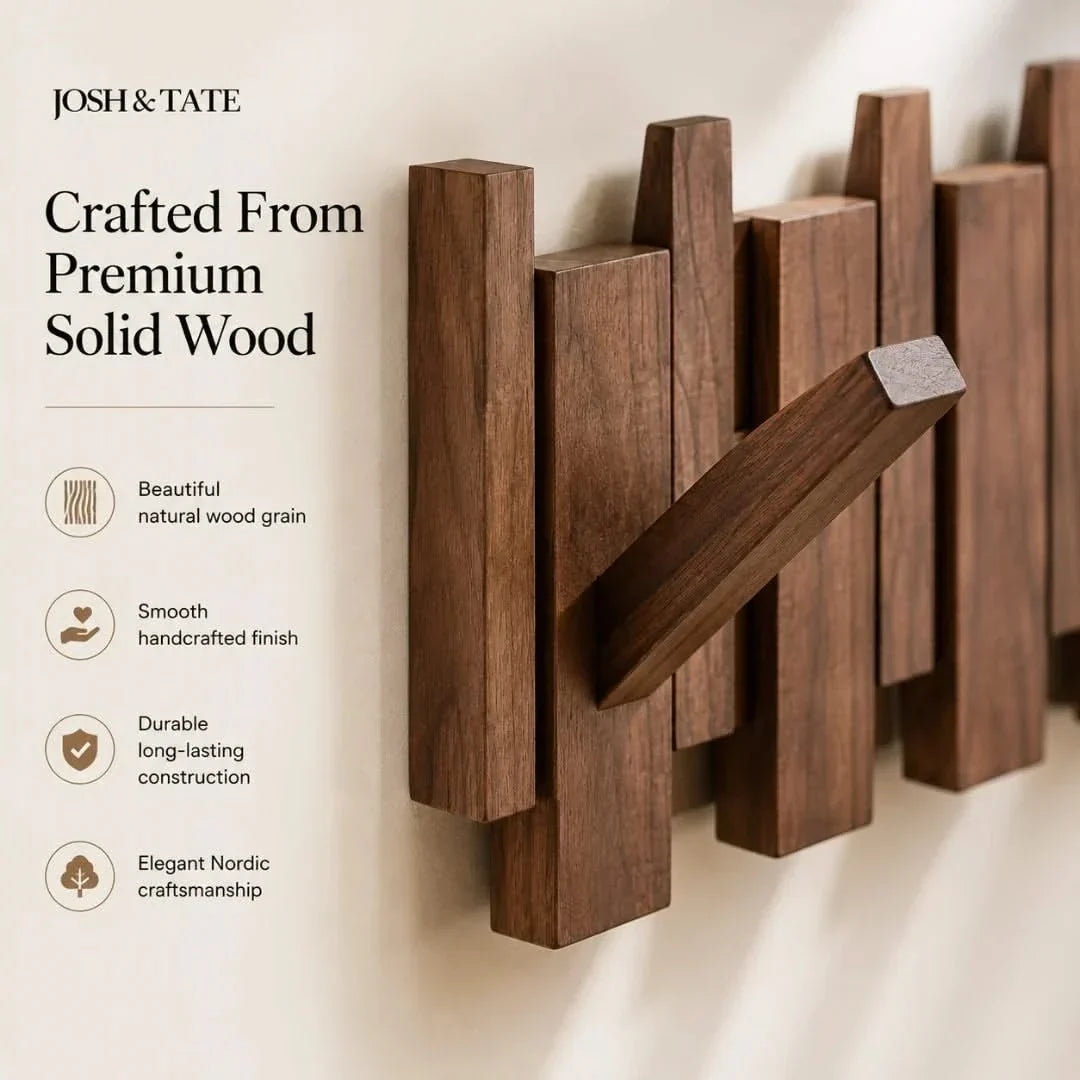 Solid Wood Wall Peg Rail with 6 or 8 Hooks