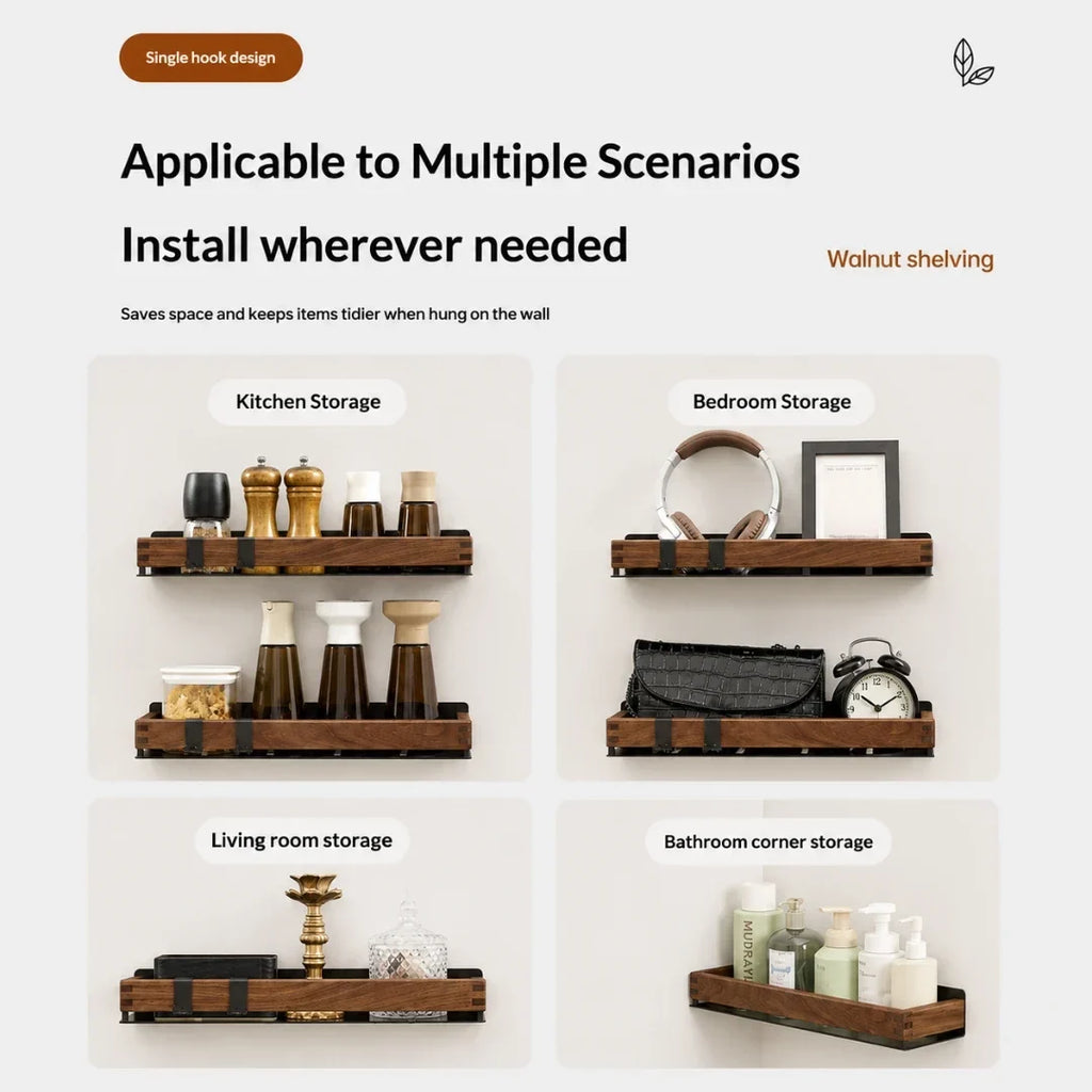 Wooden Wall Shelf with Two Hooks