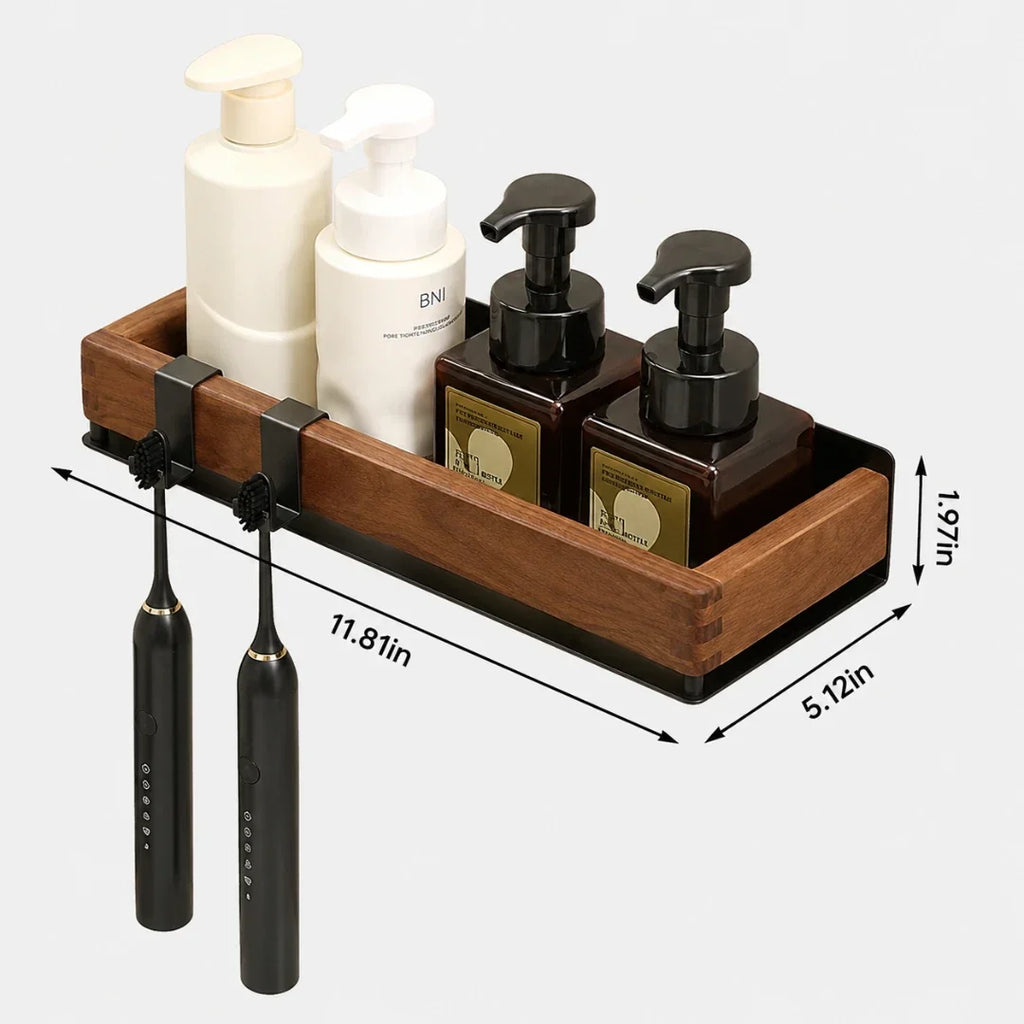 Wooden Wall Shelf with Two Hooks