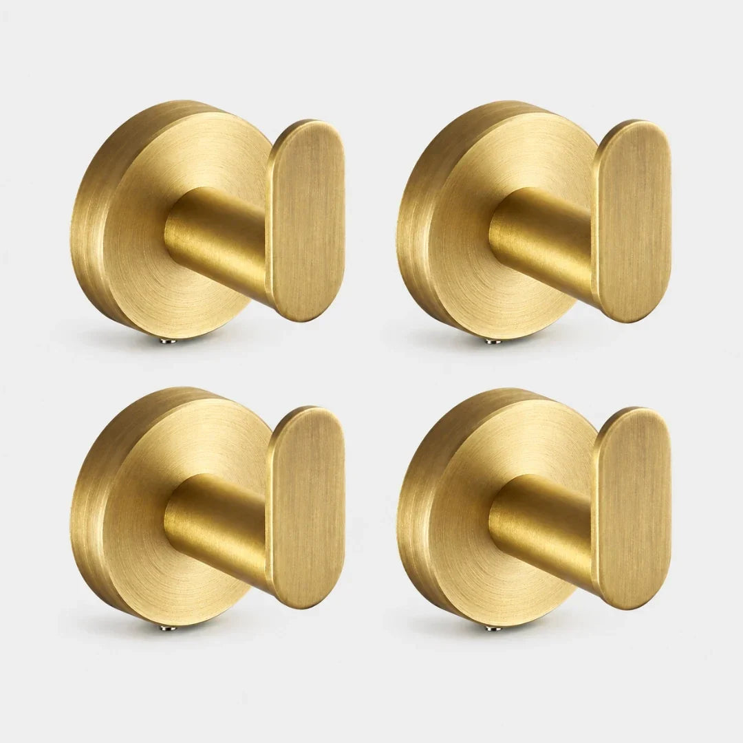 No-Drill Gold Towel Hook with Twist-Fit Mount