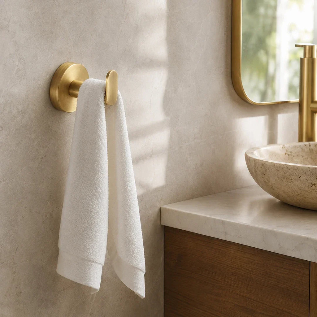 No-Drill Gold Towel Hook with Twist-Fit Mount