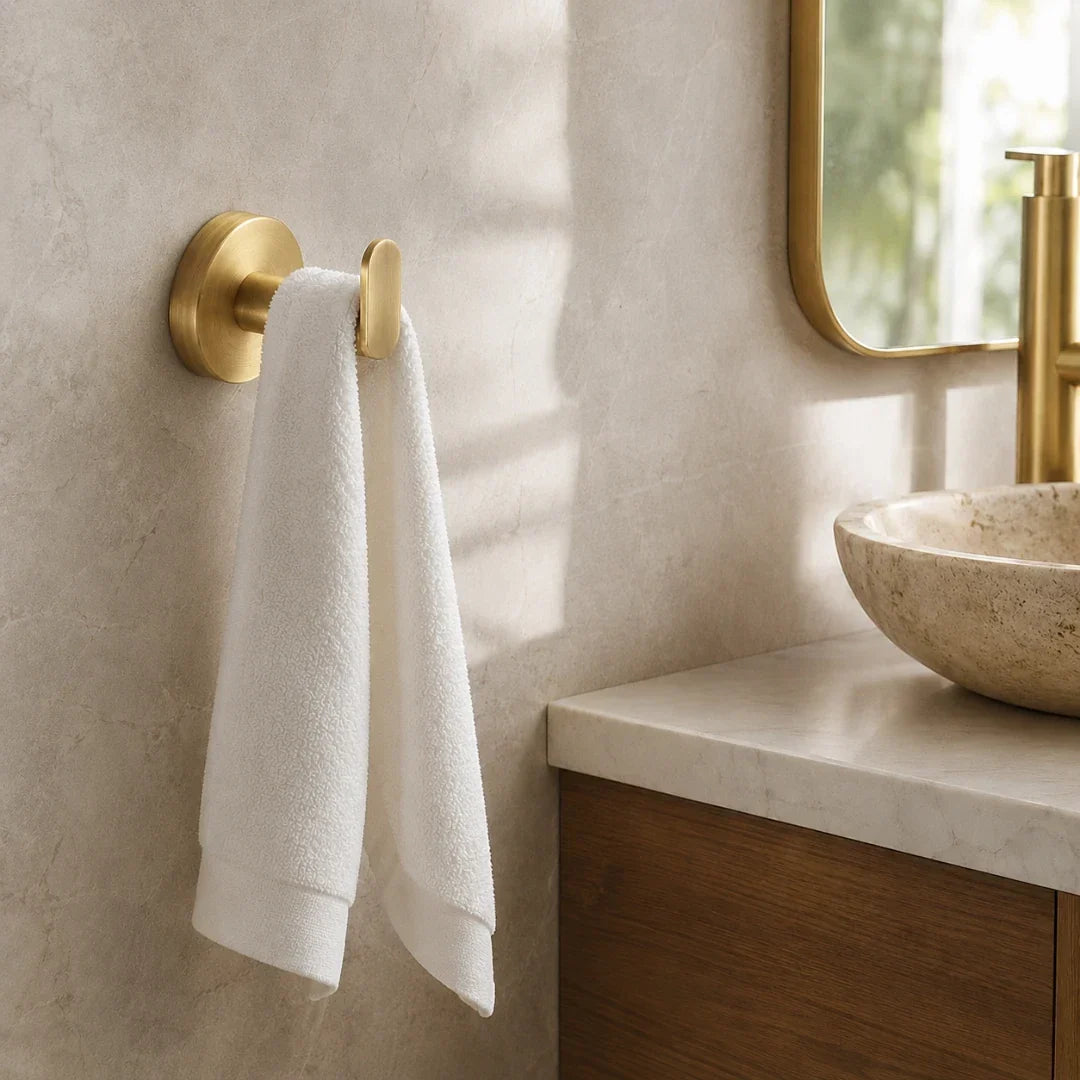 No-Drill Gold Towel Hook with Twist-Fit Mount