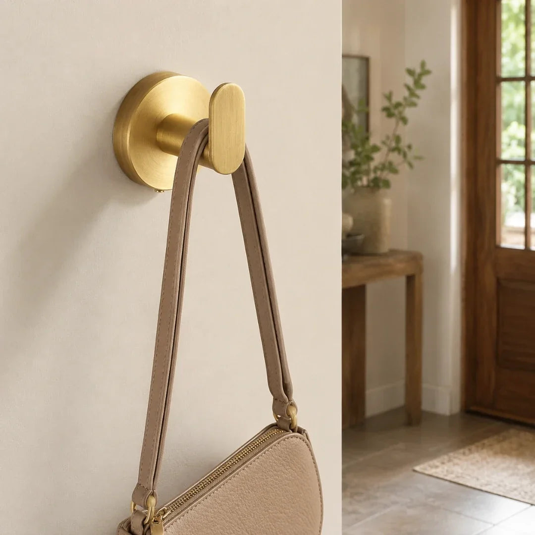 No-Drill Gold Towel Hook with Twist-Fit Mount