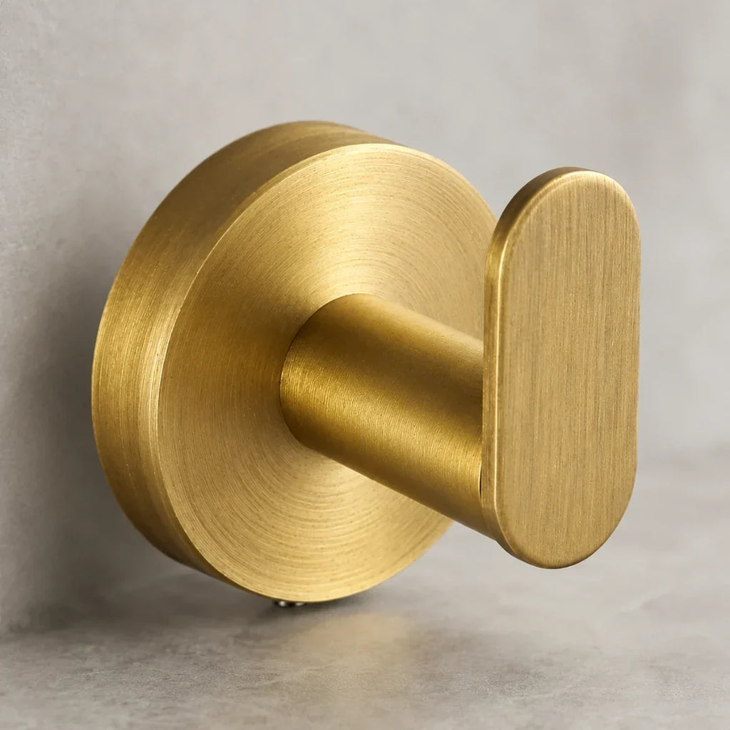 No-Drill Gold Towel Hook with Twist-Fit Mount