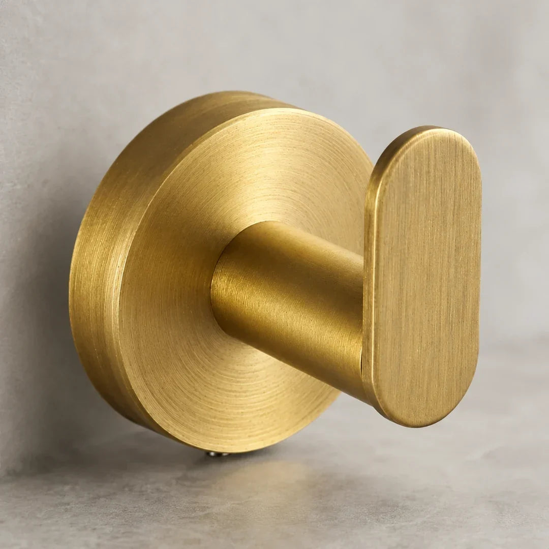 No-Drill Gold Towel Hook with Twist-Fit Mount