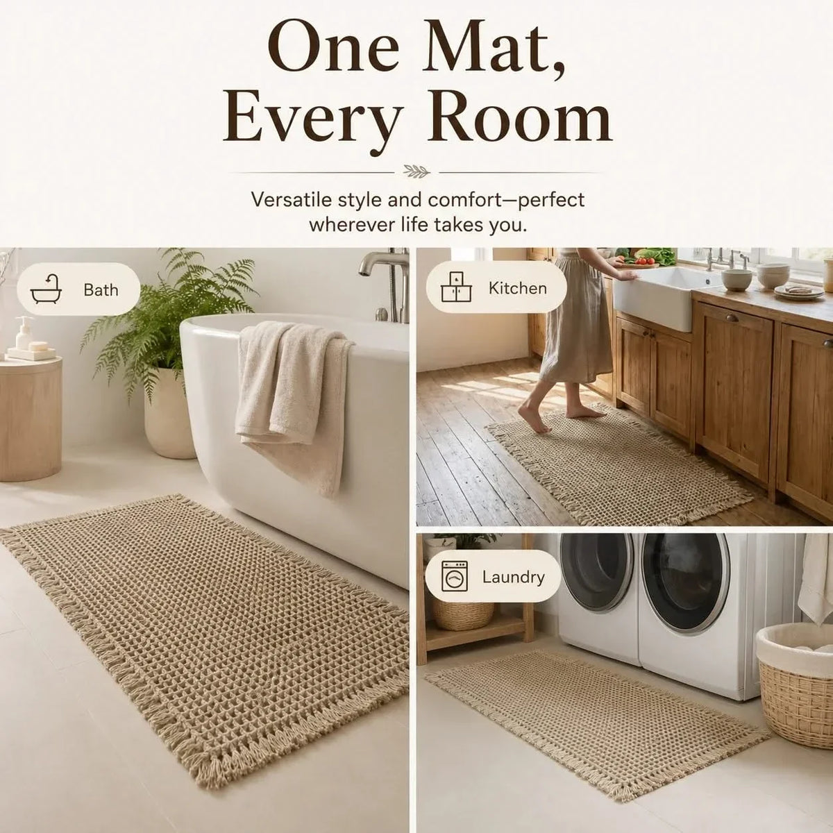 Waffle-Weave Bath Mat in Four Sizes
