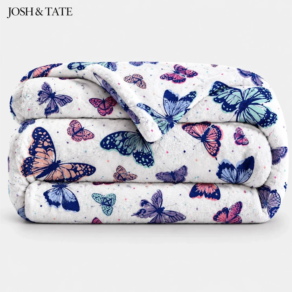 Purple Butterfly Print Throw Blanket – 130 × 150 cm