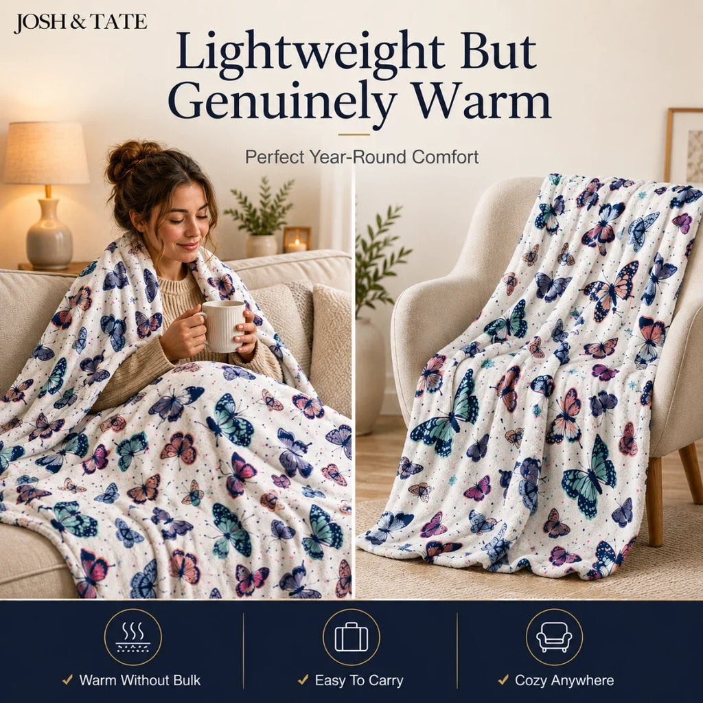 Purple Butterfly Print Throw Blanket – 130 × 150 cm