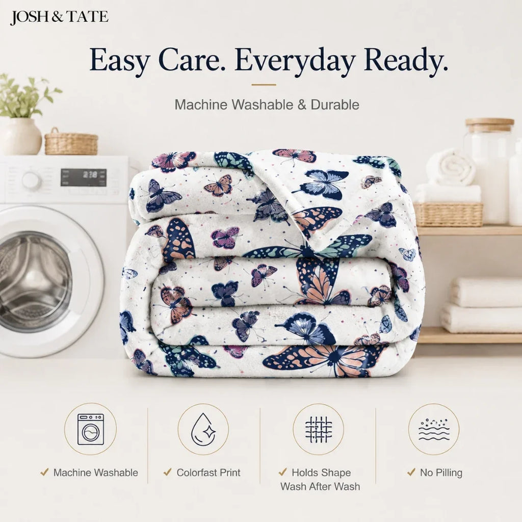 Purple Butterfly Print Throw Blanket – 130 × 150 cm