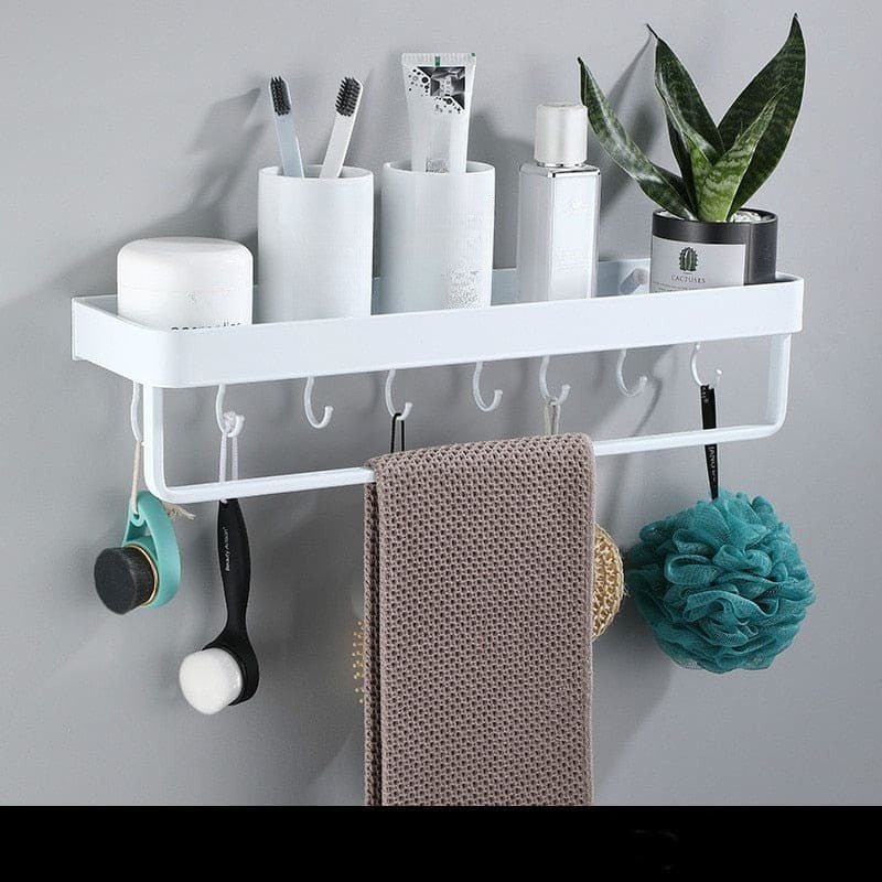 Aluminium Bathroom Shelf with Towel Bar and Hooks