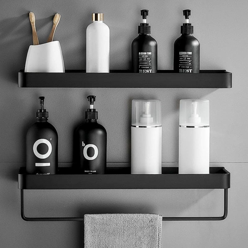 Aluminium Bathroom Shelf with Towel Bar and Hooks
