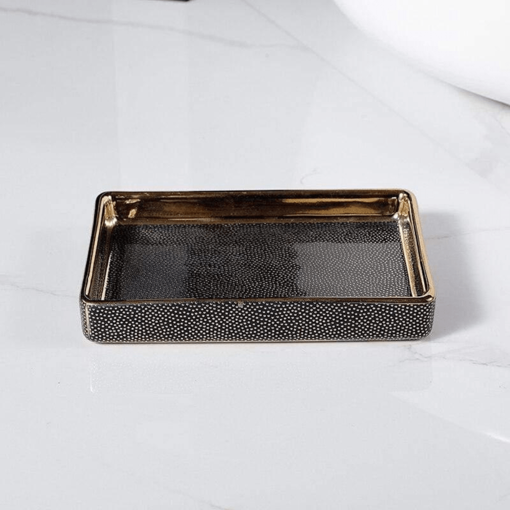 Ceramic Bathroom Accessory Set with Gold Accents