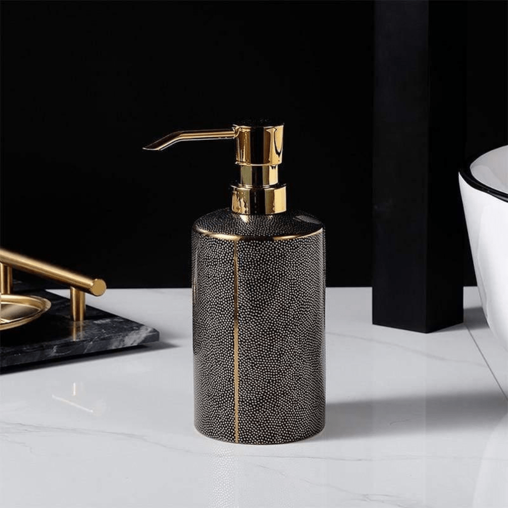 Ceramic Bathroom Accessory Set with Gold Accents