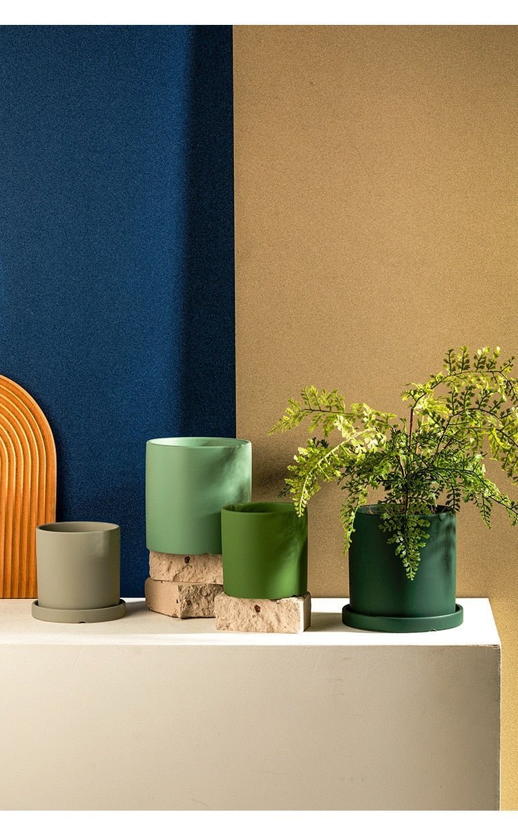 Ceramic Plant Pot with Drainage Hole and Saucer