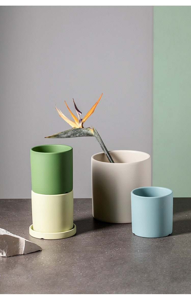 Ceramic Plant Pot with Drainage Hole and Saucer