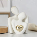 Ceramic Couple Sculpture with Gold Heart, Set of 2