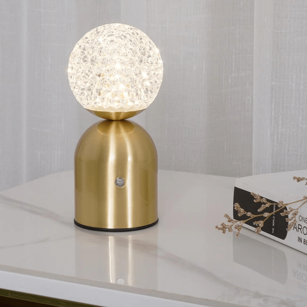 Gold Cordless Table Lamp, Sculptural Rechargeable Light