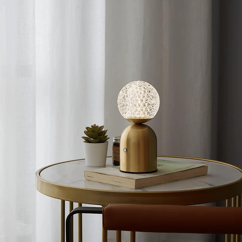 Gold Cordless Table Lamp, Sculptural Rechargeable Light
