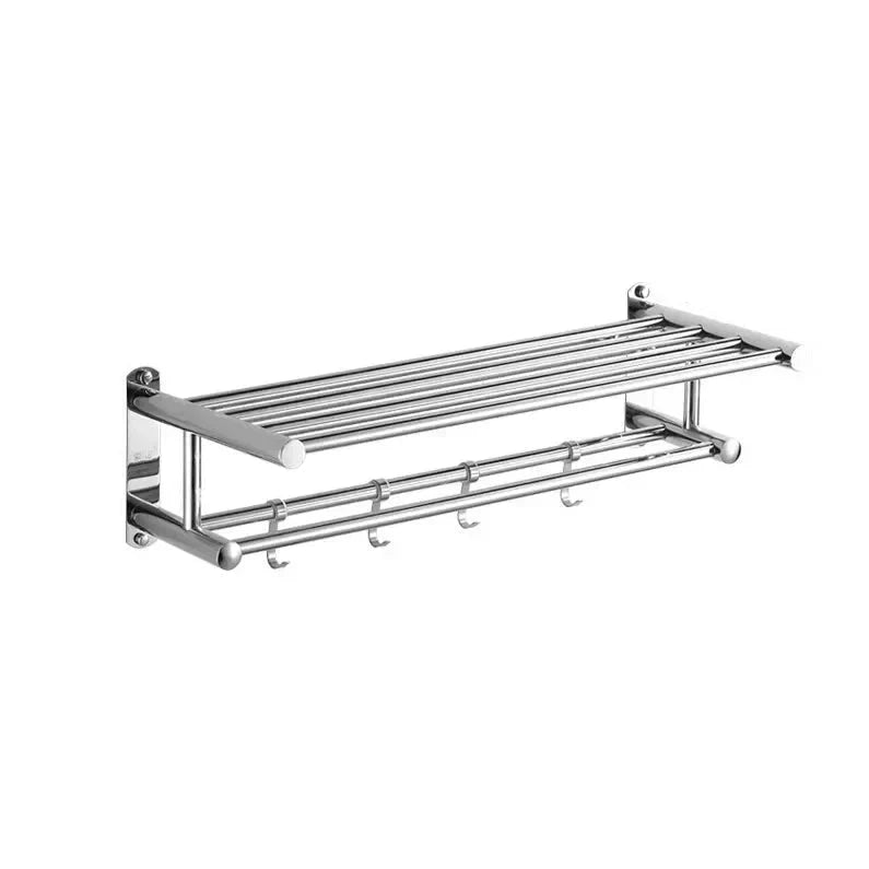 Stainless Steel Towel Rack with Shelf and Hooks