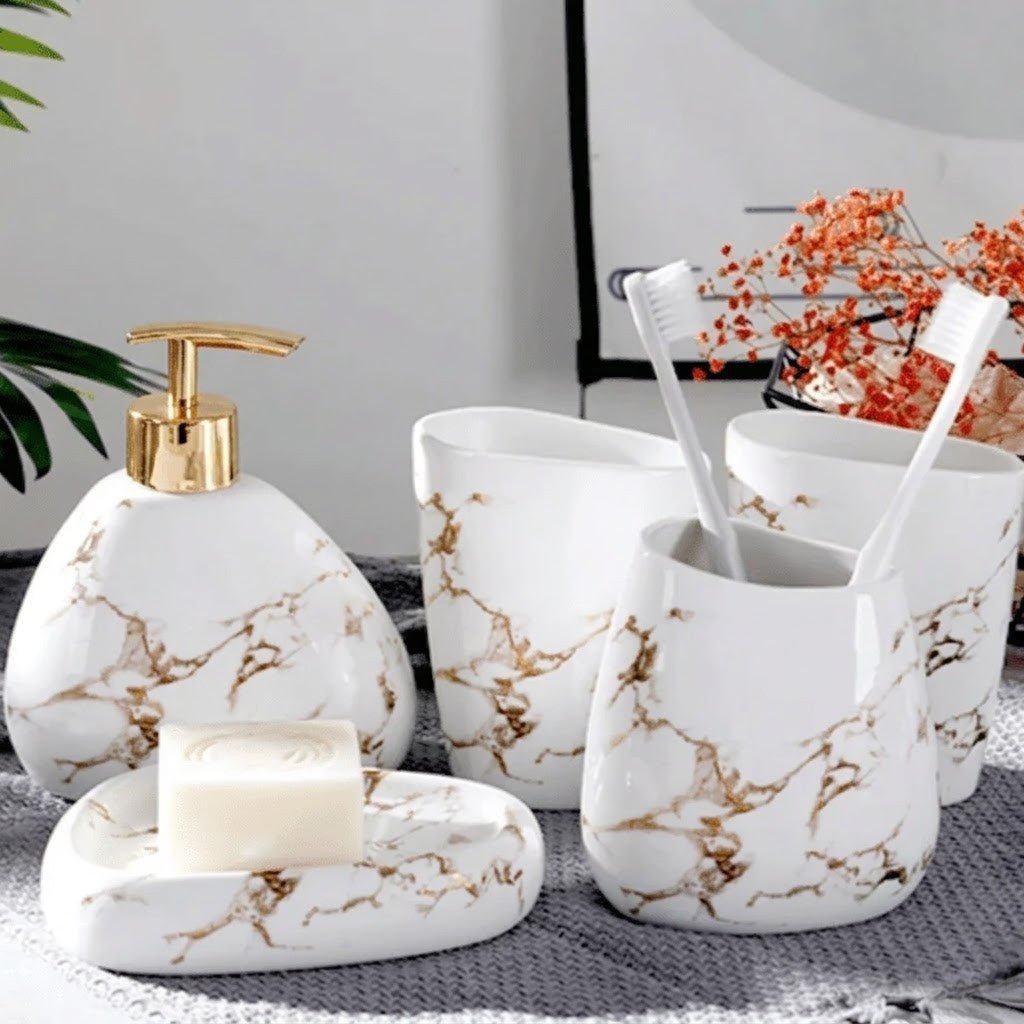 Marble Effect Ceramic Bathroom Set